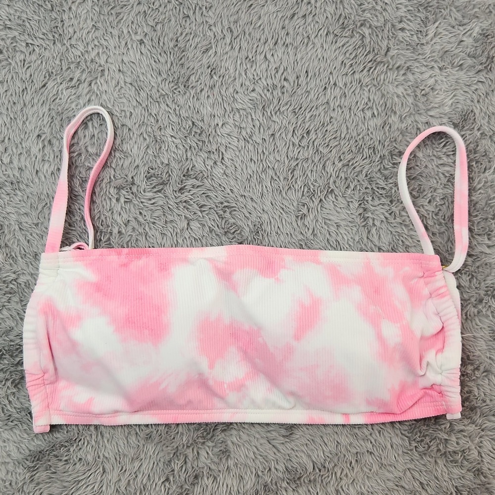 Xhilaration Bikini Top‎ Juniors M Pink Tie Dye Ribbed Bandeau Swim AG138T NWT